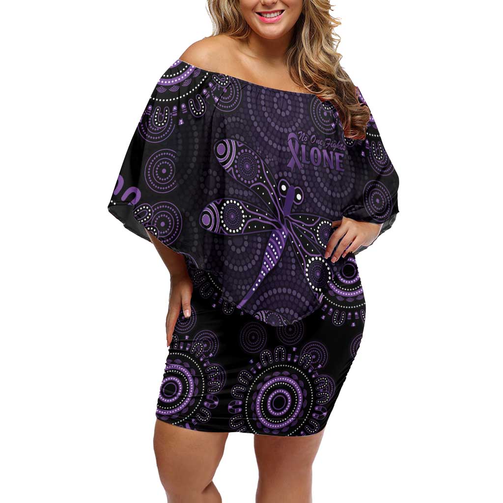 Purple Dragonfly Aboriginal of Hope Off Shoulder Short Dress Australian Epilepsy Awareness - Aussie Hoodie