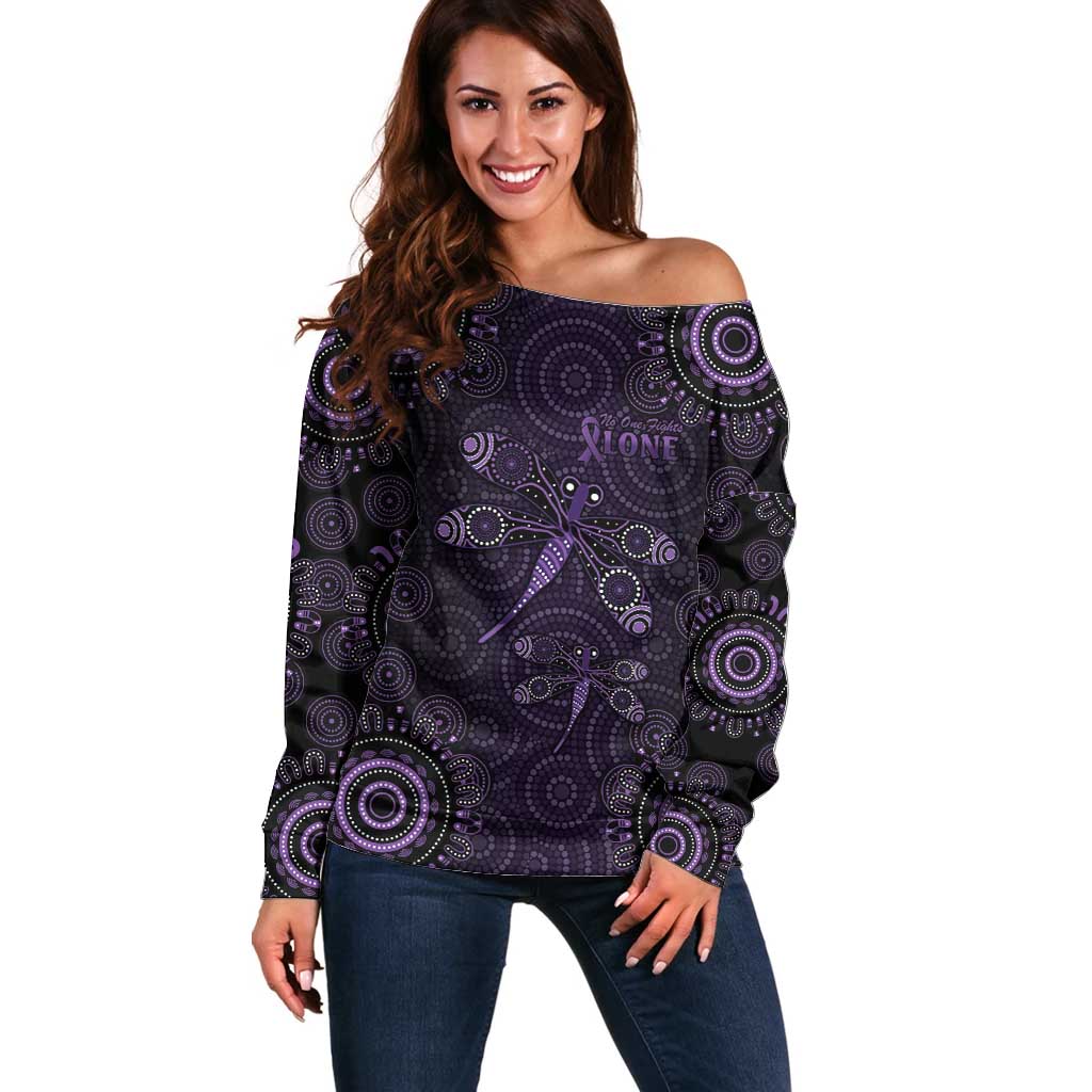 Purple Dragonfly Aboriginal of Hope Off Shoulder Sweater Australian Epilepsy Awareness - Aussie Hoodie