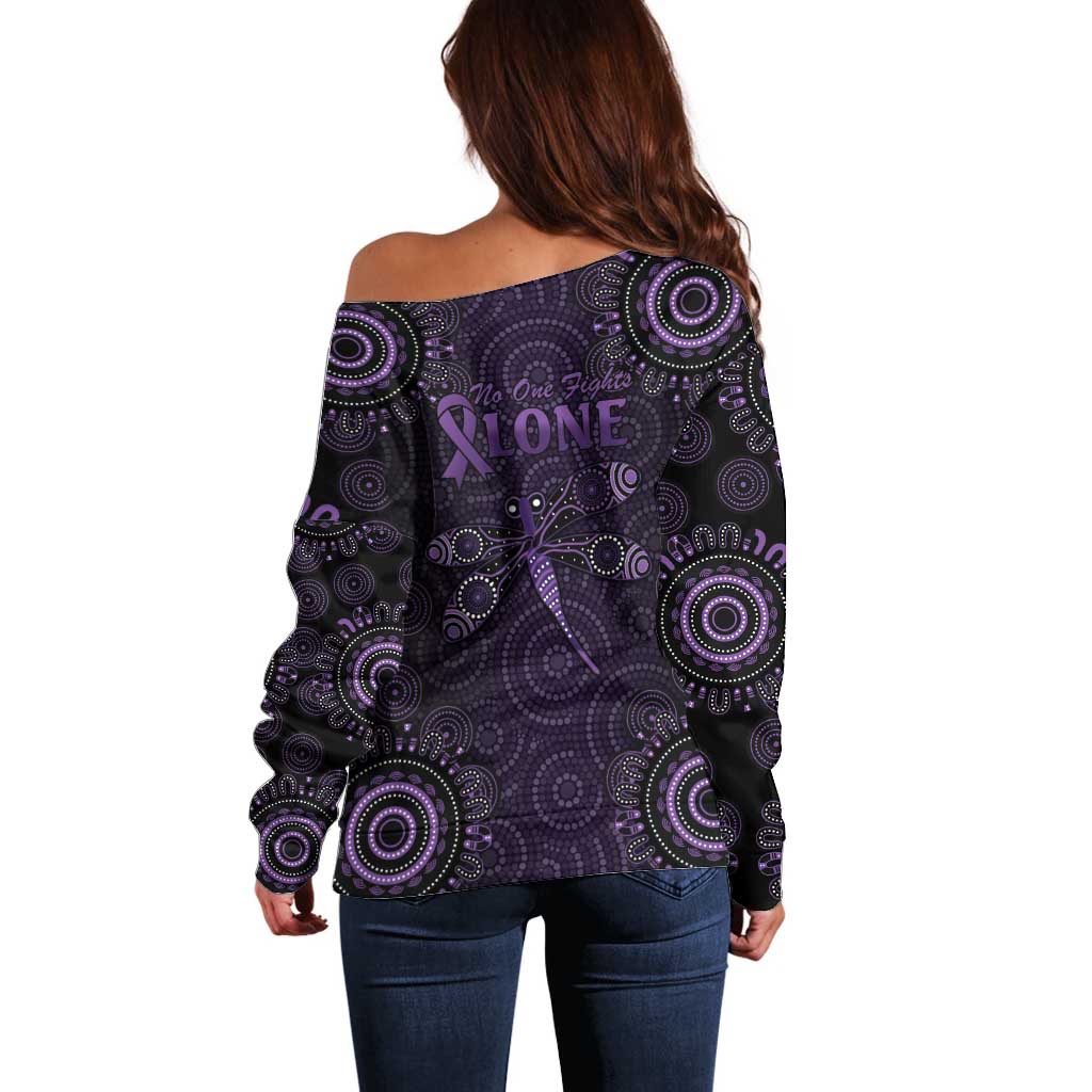 Purple Dragonfly Aboriginal of Hope Off Shoulder Sweater Australian Epilepsy Awareness - Aussie Hoodie