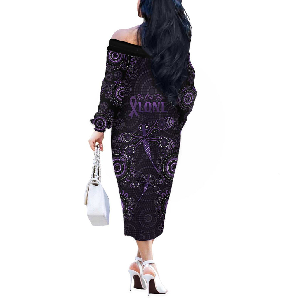 Purple Dragonfly Aboriginal of Hope Off The Shoulder Long Sleeve Dress Australian Epilepsy Awareness - Aussie Hoodie