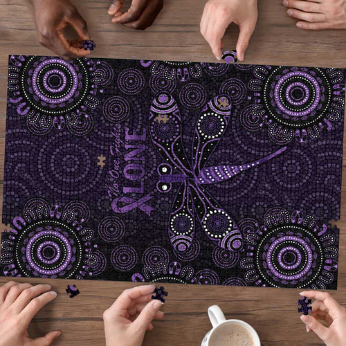 Purple Dragonfly Aboriginal of Hope Puzzle Australian Epilepsy Awareness - Aussie Hoodie