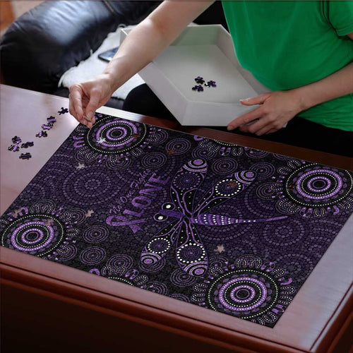 Purple Dragonfly Aboriginal of Hope Puzzle Australian Epilepsy Awareness - Aussie Hoodie