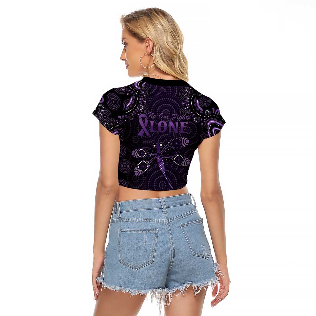 Purple Dragonfly Aboriginal of Hope Raglan Cropped T Shirt Australian Epilepsy Awareness - Aussie Hoodie