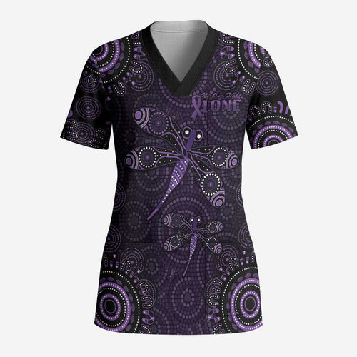 Purple Dragonfly Aboriginal of Hope Scrub Top Australian Epilepsy Awareness - Aussie Hoodie