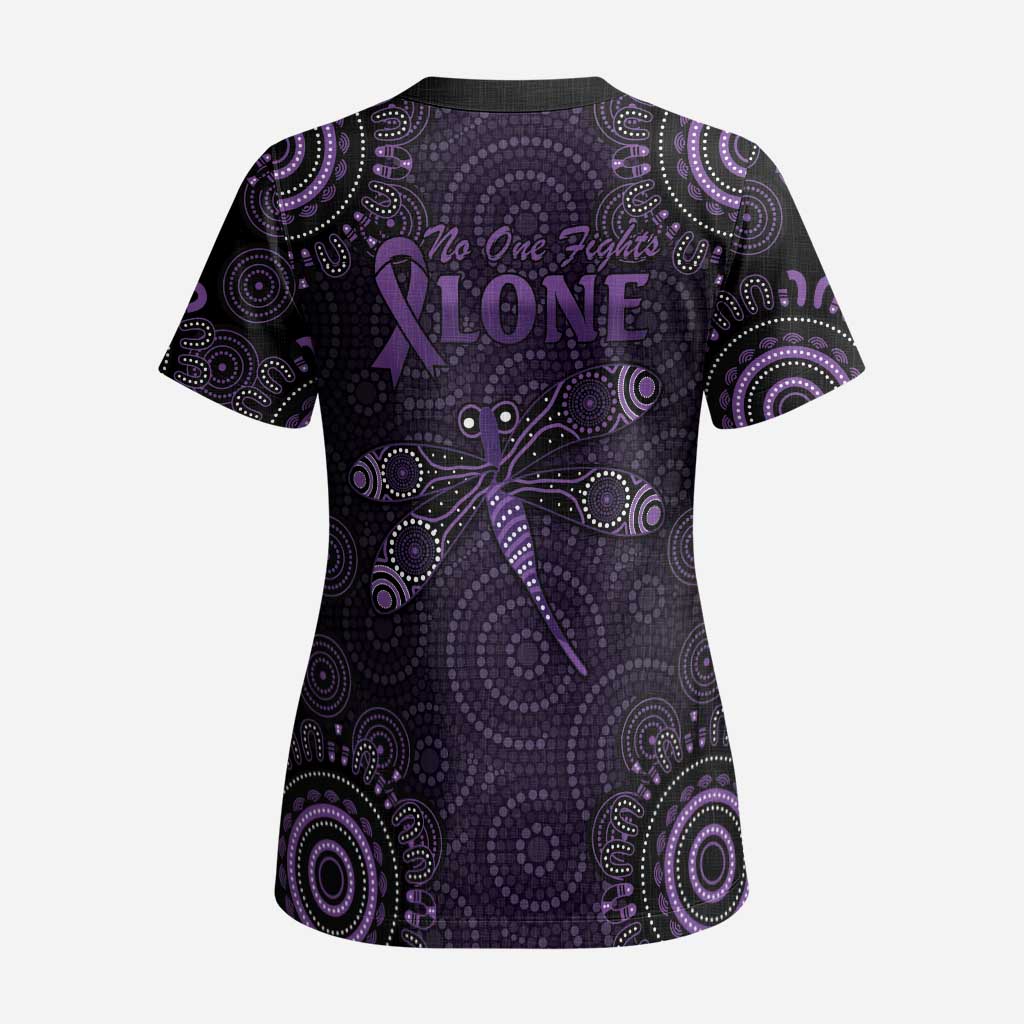 Purple Dragonfly Aboriginal of Hope Scrub Top Australian Epilepsy Awareness - Aussie Hoodie