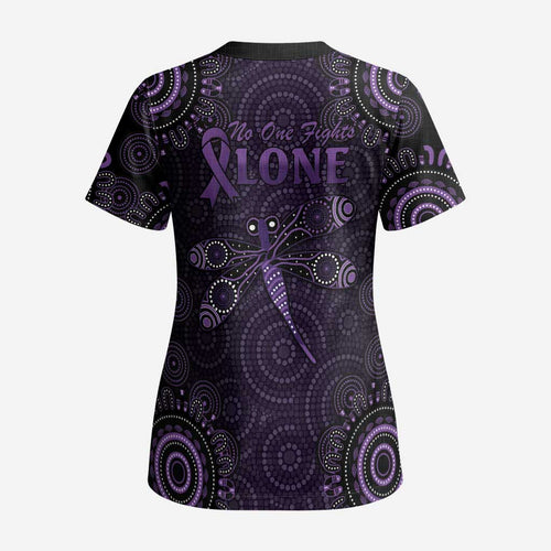 Purple Dragonfly Aboriginal of Hope Scrub Top Australian Epilepsy Awareness - Aussie Hoodie