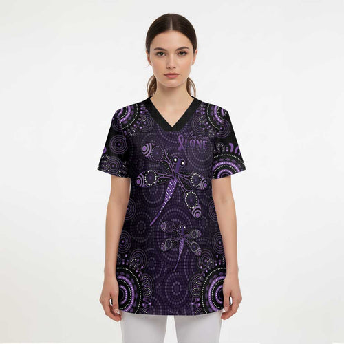 Purple Dragonfly Aboriginal of Hope Scrub Top Australian Epilepsy Awareness - Aussie Hoodie