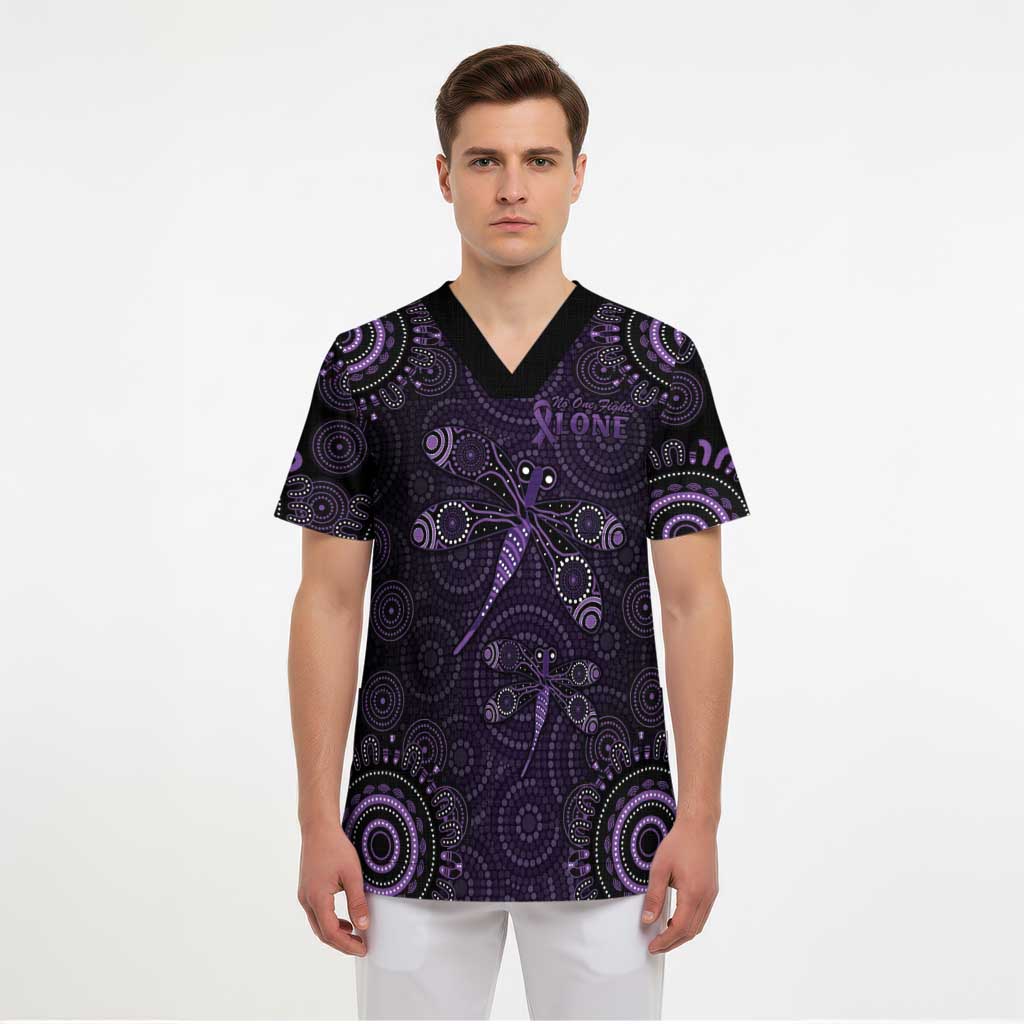 Purple Dragonfly Aboriginal of Hope Scrub Top Australian Epilepsy Awareness - Aussie Hoodie