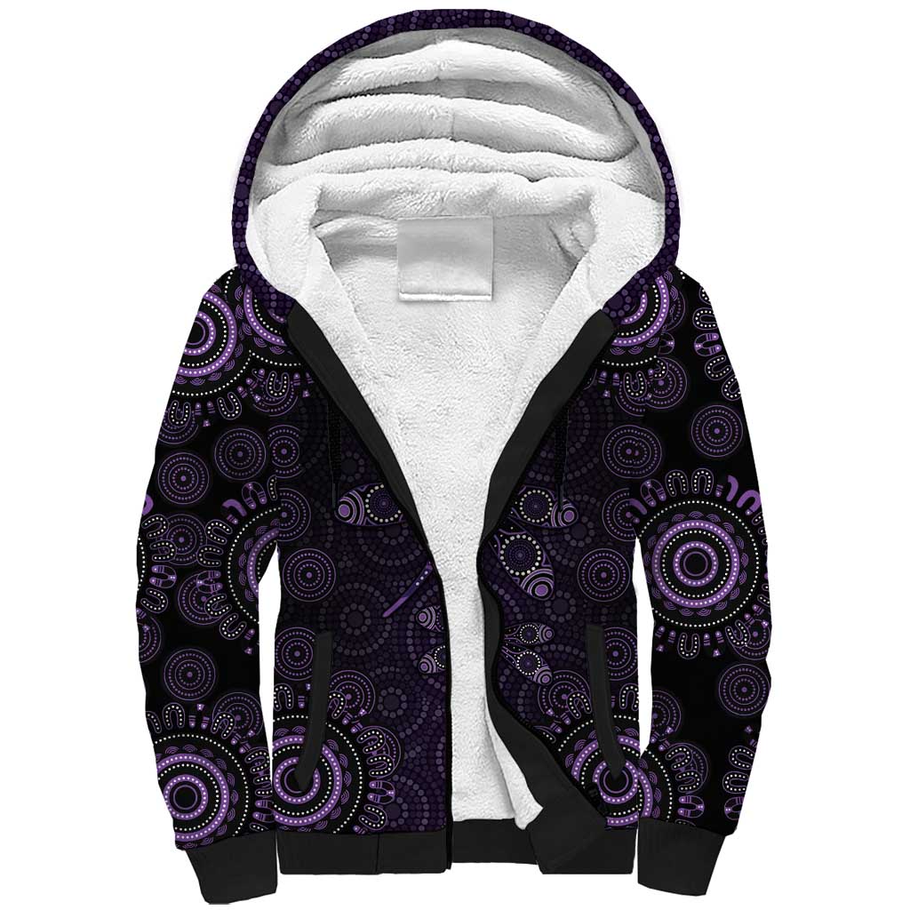 Purple Dragonfly Aboriginal of Hope Sherpa Hoodie Australian Epilepsy Awareness - Aussie Hoodie