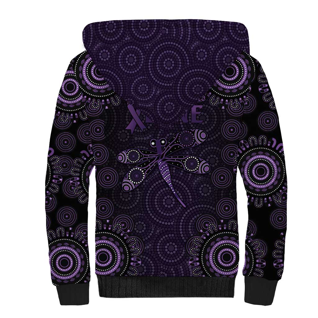 Purple Dragonfly Aboriginal of Hope Sherpa Hoodie Australian Epilepsy Awareness - Aussie Hoodie