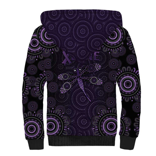 Purple Dragonfly Aboriginal of Hope Sherpa Hoodie Australian Epilepsy Awareness - Aussie Hoodie