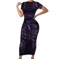 Purple Dragonfly Aboriginal of Hope Short Sleeve Bodycon Dress Australian Epilepsy Awareness - Aussie Hoodie