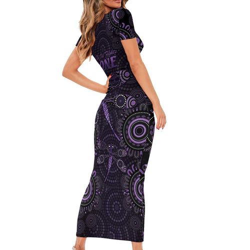 Purple Dragonfly Aboriginal of Hope Short Sleeve Bodycon Dress Australian Epilepsy Awareness - Aussie Hoodie
