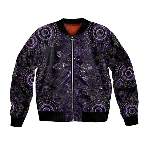 Purple Dragonfly Aboriginal of Hope Sleeve Zip Bomber Jacket Australian Epilepsy Awareness - Aussie Hoodie