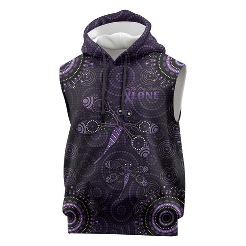 Purple Dragonfly Aboriginal of Hope Sleeveless Hoodie Australian Epilepsy Awareness - Aussie Hoodie