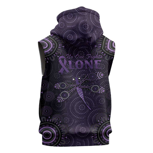 Purple Dragonfly Aboriginal of Hope Sleeveless Hoodie Australian Epilepsy Awareness - Aussie Hoodie