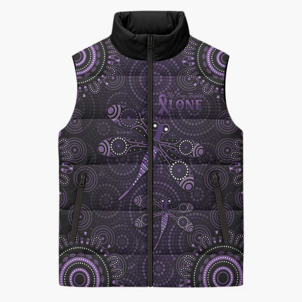 Purple Dragonfly Aboriginal of Hope Sleeveless Puffer Jacket Australian Epilepsy Awareness - Aussie Hoodie