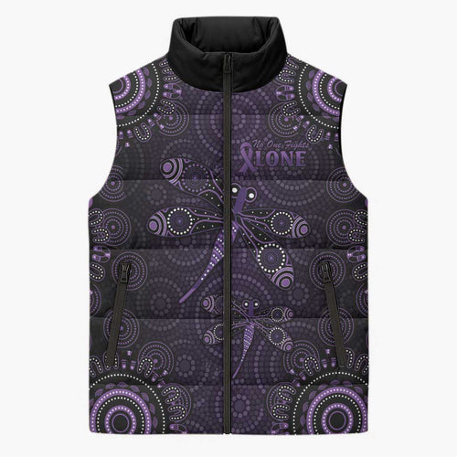 Purple Dragonfly Aboriginal of Hope Sleeveless Puffer Jacket Australian Epilepsy Awareness - Aussie Hoodie