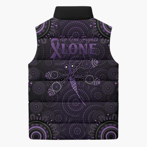 Purple Dragonfly Aboriginal of Hope Sleeveless Puffer Jacket Australian Epilepsy Awareness - Aussie Hoodie