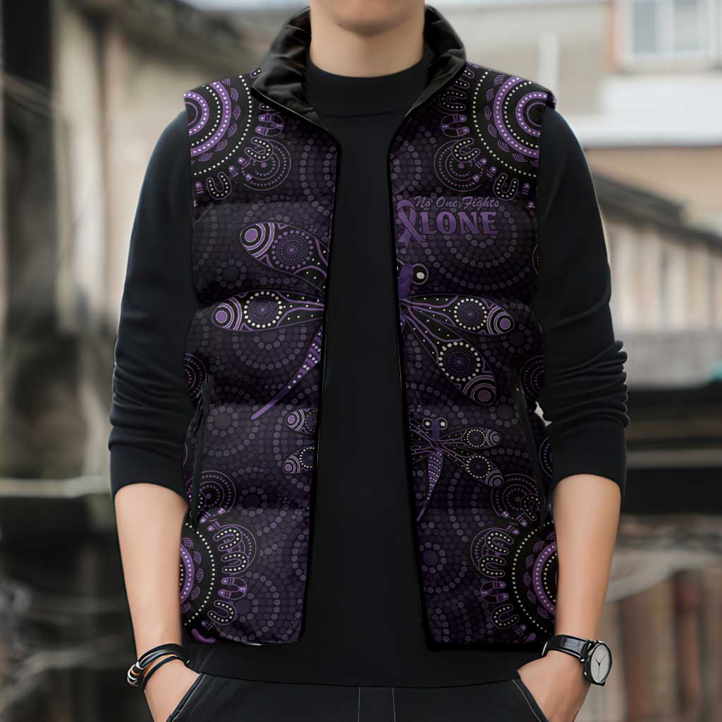 Purple Dragonfly Aboriginal of Hope Sleeveless Puffer Jacket Australian Epilepsy Awareness - Aussie Hoodie