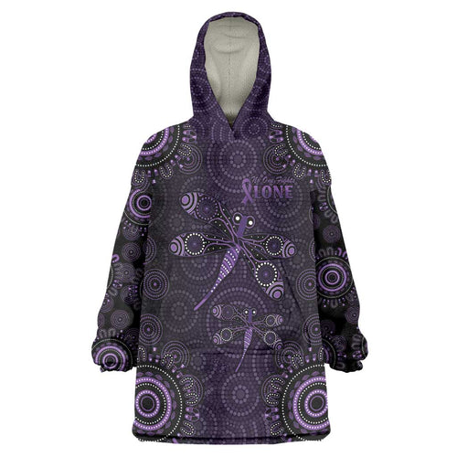 Purple Dragonfly Aboriginal of Hope Wearable Blanket Hoodie Australian Epilepsy Awareness - Aussie Hoodie
