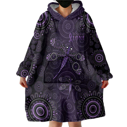Purple Dragonfly Aboriginal of Hope Wearable Blanket Hoodie Australian Epilepsy Awareness - Aussie Hoodie
