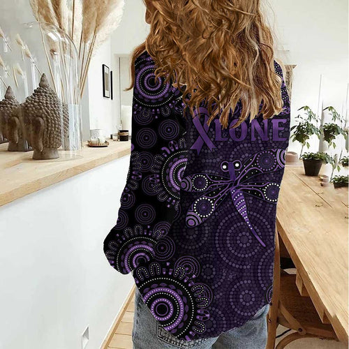 Purple Dragonfly Aboriginal of Hope Women Casual Shirt Australian Epilepsy Awareness - Aussie Hoodie
