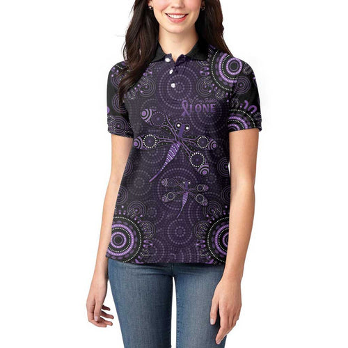Purple Dragonfly Aboriginal of Hope Women Polo Shirt Australian Epilepsy Awareness - Aussie Hoodie
