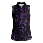 Purple Dragonfly Aboriginal of Hope Women Sleeveless Polo Shirt Australian Epilepsy Awareness - Aussie Hoodie