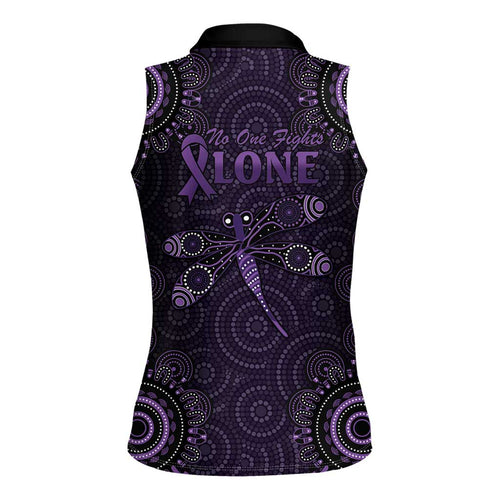 Purple Dragonfly Aboriginal of Hope Women Sleeveless Polo Shirt Australian Epilepsy Awareness - Aussie Hoodie