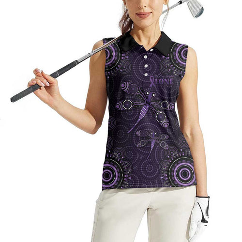 Purple Dragonfly Aboriginal of Hope Women Sleeveless Polo Shirt Australian Epilepsy Awareness - Aussie Hoodie