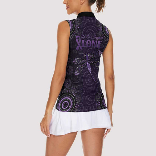 Purple Dragonfly Aboriginal of Hope Women Sleeveless Polo Shirt Australian Epilepsy Awareness - Aussie Hoodie
