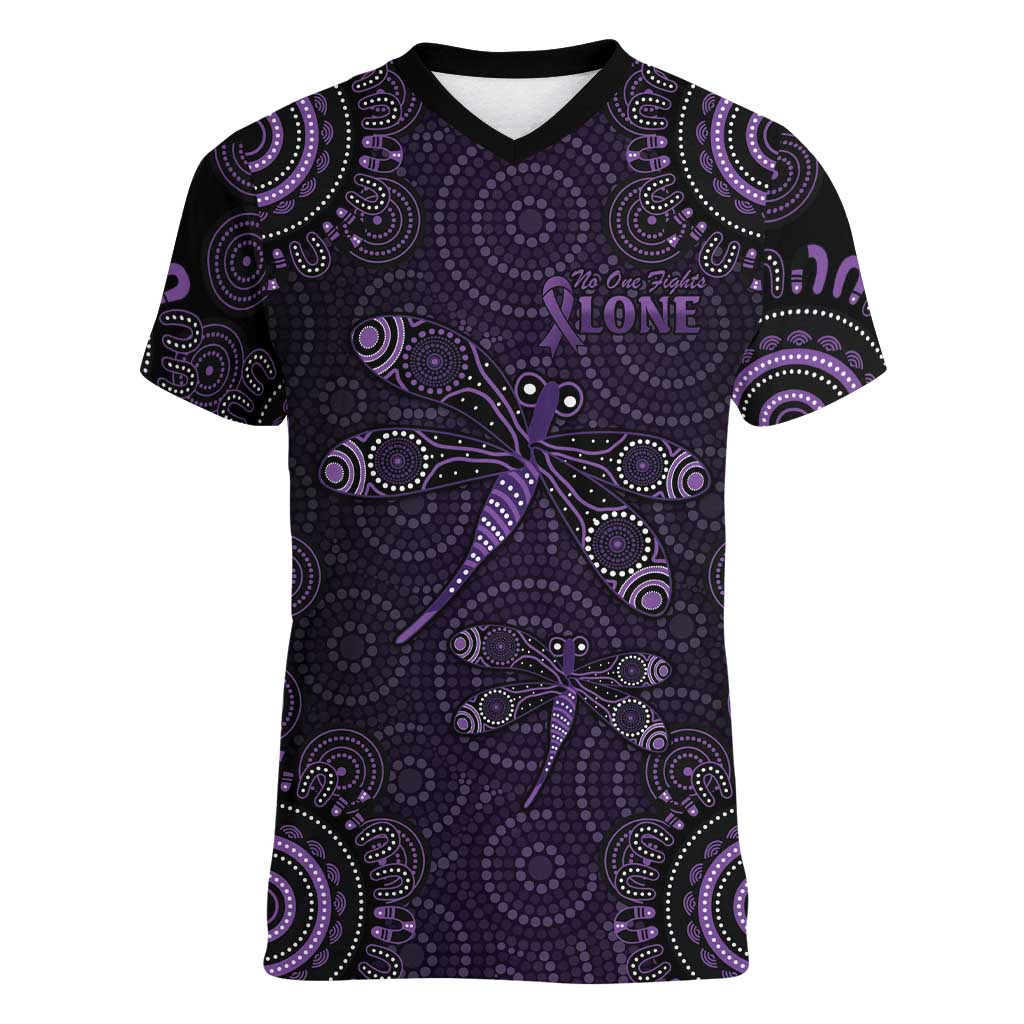 Purple Dragonfly Aboriginal of Hope Women V-Neck T-Shirt Australian Epilepsy Awareness - Aussie Hoodie