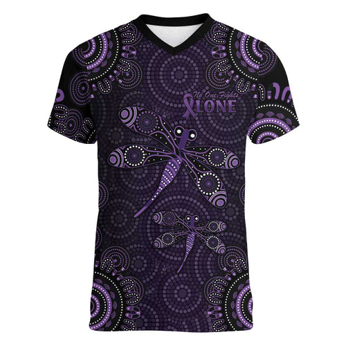 Purple Dragonfly Aboriginal of Hope Women V-Neck T-Shirt Australian Epilepsy Awareness - Aussie Hoodie