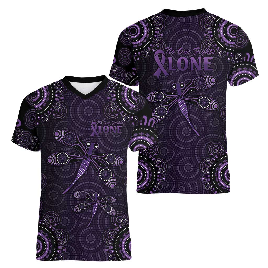 Purple Dragonfly Aboriginal of Hope Women V-Neck T-Shirt Australian Epilepsy Awareness - Aussie Hoodie