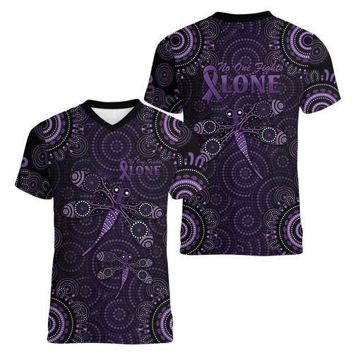 Purple Dragonfly Aboriginal of Hope Women V-Neck T-Shirt Australian Epilepsy Awareness - Aussie Hoodie