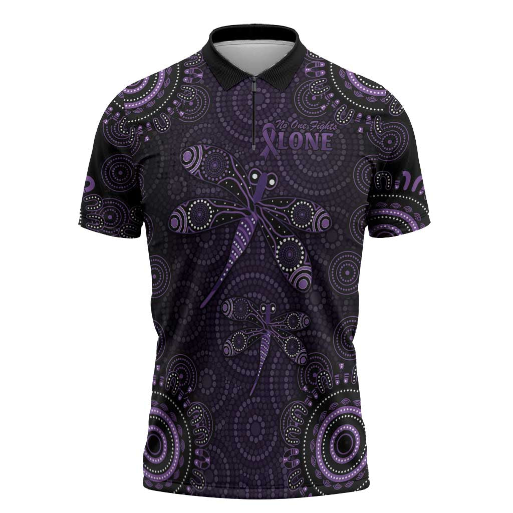 Purple Dragonfly Aboriginal of Hope Zipper Polo Shirt Australian Epilepsy Awareness - Aussie Hoodie