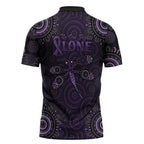 Purple Dragonfly Aboriginal of Hope Zipper Polo Shirt Australian Epilepsy Awareness - Aussie Hoodie
