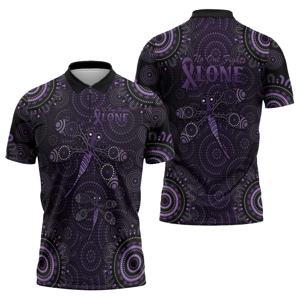 Purple Dragonfly Aboriginal of Hope Zipper Polo Shirt Australian Epilepsy Awareness - Aussie Hoodie
