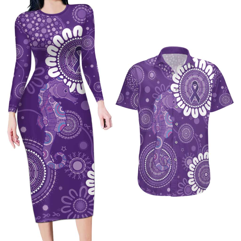 Sea Horse Australia Epilepsy Awareness Couples Matching Long Sleeve Bodycon Dress and Hawaiian Shirt - Aussie Hoodie