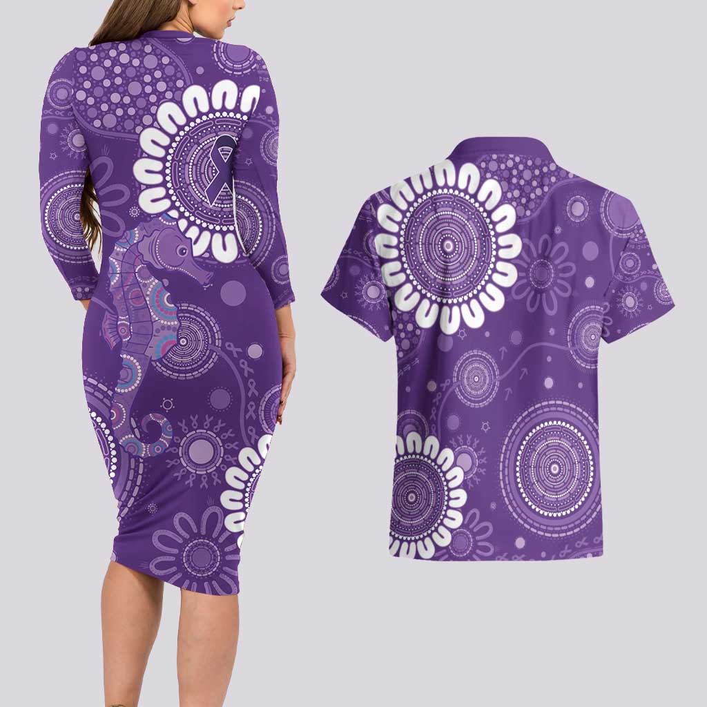 Sea Horse Australia Epilepsy Awareness Couples Matching Long Sleeve Bodycon Dress and Hawaiian Shirt - Aussie Hoodie