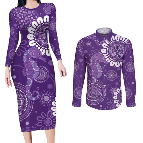 Sea Horse Australia Epilepsy Awareness Couples Matching Long Sleeve Bodycon Dress and Long Sleeve Button Shirt - Aussie Hoodie