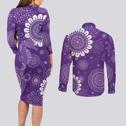 Sea Horse Australia Epilepsy Awareness Couples Matching Long Sleeve Bodycon Dress and Long Sleeve Button Shirt - Aussie Hoodie