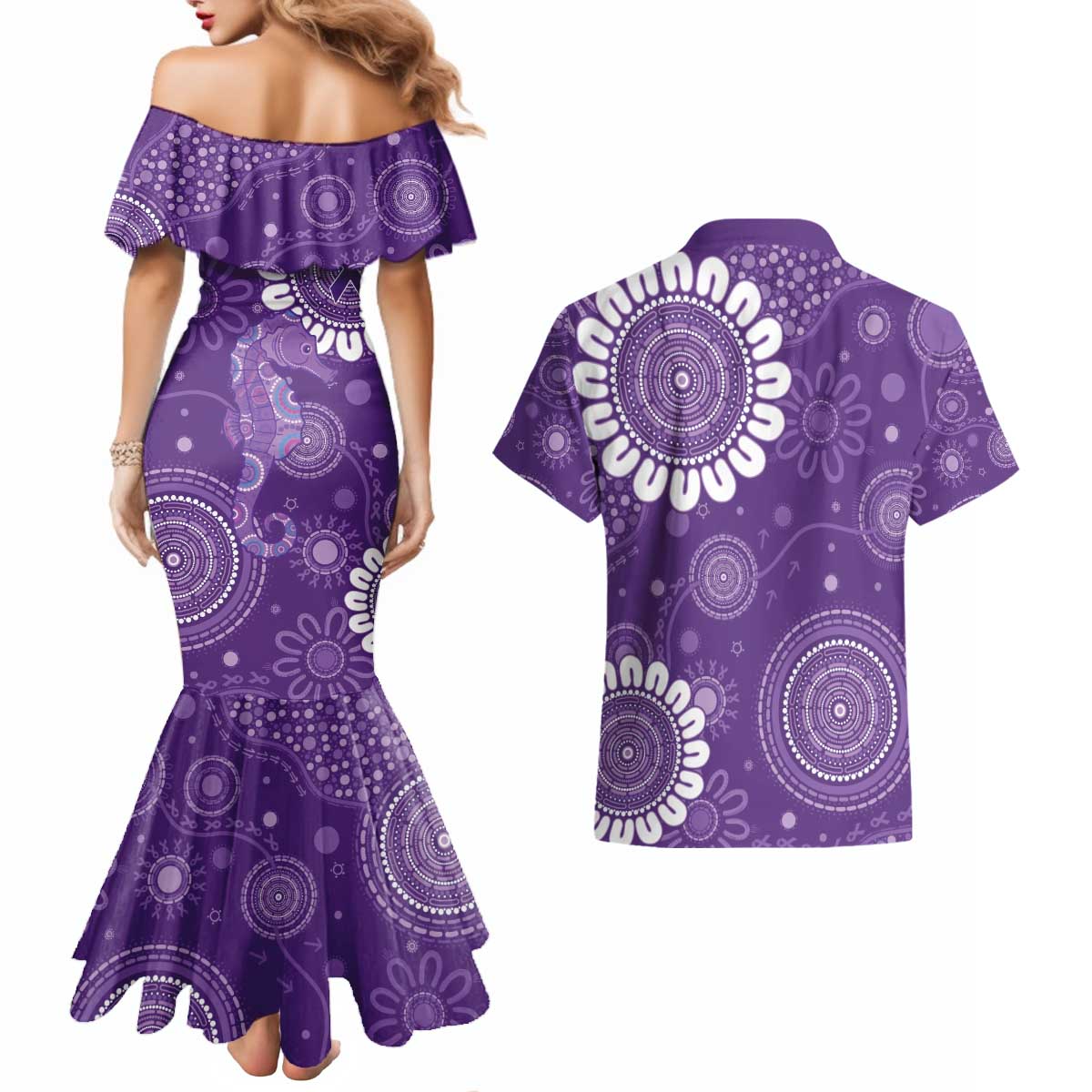 Sea Horse Australia Epilepsy Awareness Couples Matching Mermaid Dress and Hawaiian Shirt - Aussie Hoodie