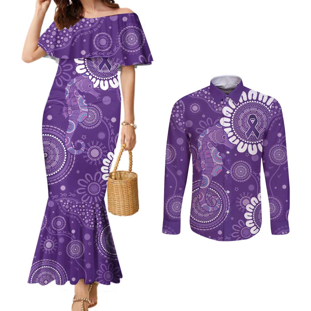 Sea Horse Australia Epilepsy Awareness Couples Matching Mermaid Dress and Long Sleeve Button Shirt - Aussie Hoodie