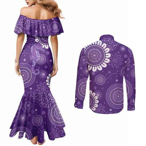 Sea Horse Australia Epilepsy Awareness Couples Matching Mermaid Dress and Long Sleeve Button Shirt - Aussie Hoodie