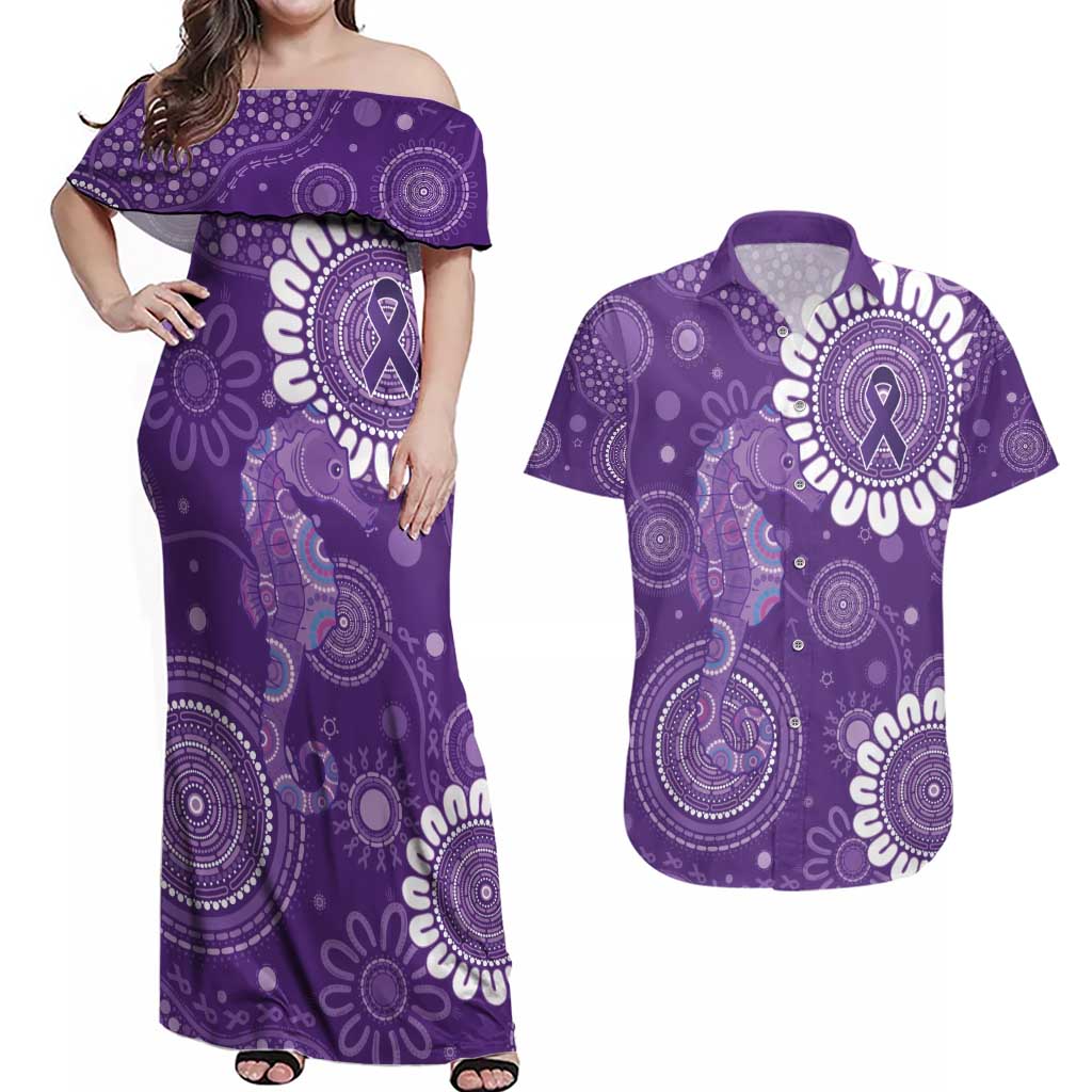 Sea Horse Australia Epilepsy Awareness Couples Matching Off Shoulder Maxi Dress and Hawaiian Shirt - Aussie Hoodie