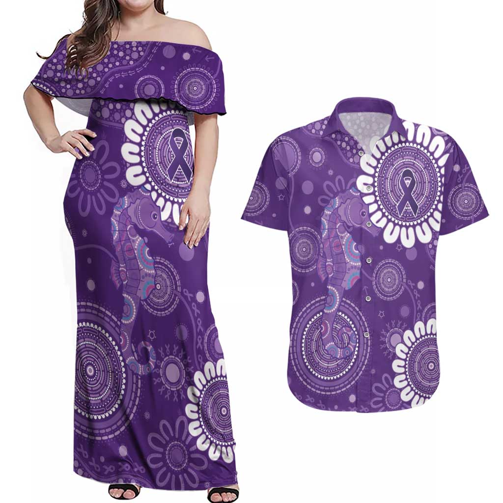 Sea Horse Australia Epilepsy Awareness Couples Matching Off Shoulder Maxi Dress and Hawaiian Shirt - Aussie Hoodie