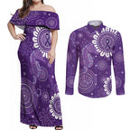 Sea Horse Australia Epilepsy Awareness Couples Matching Off Shoulder Maxi Dress and Long Sleeve Button Shirt - Aussie Hoodie
