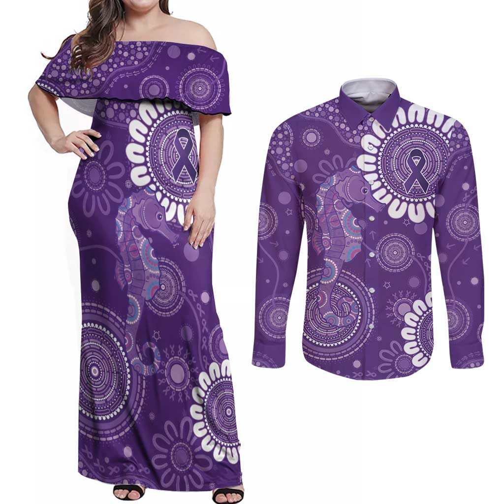 Sea Horse Australia Epilepsy Awareness Couples Matching Off Shoulder Maxi Dress and Long Sleeve Button Shirt - Aussie Hoodie